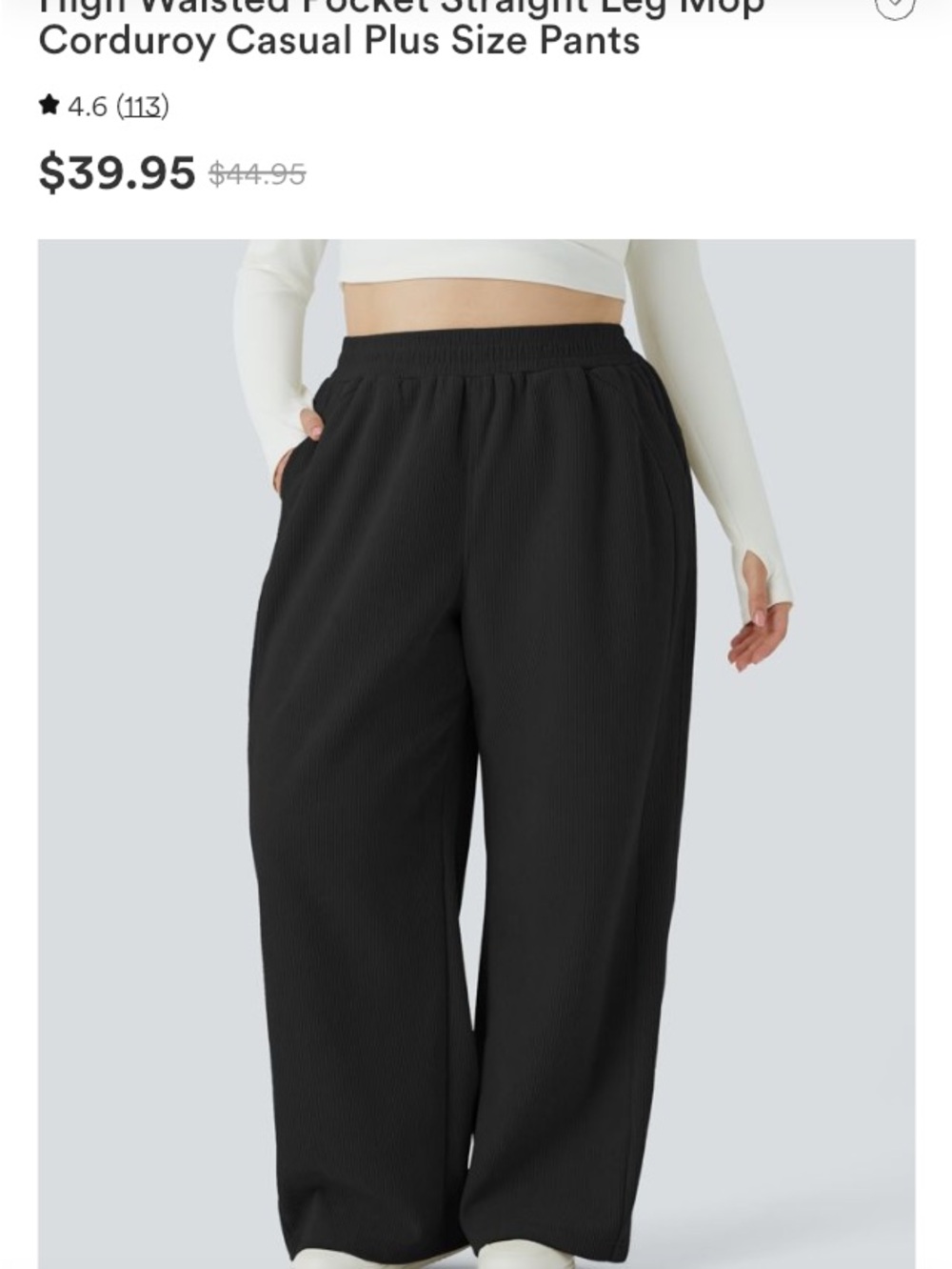 HALARA Wide Leg Corduroy Pants in Black - Picture 6 of 6